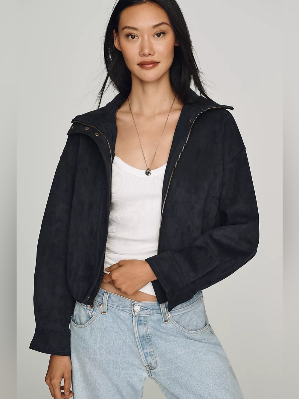 Maeve Imara Faux-Suede Funnel-Neck Jacket